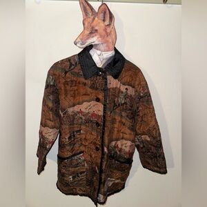 Vintage Women’s Equestrian Foxhunting Print lightweight quilted jacket